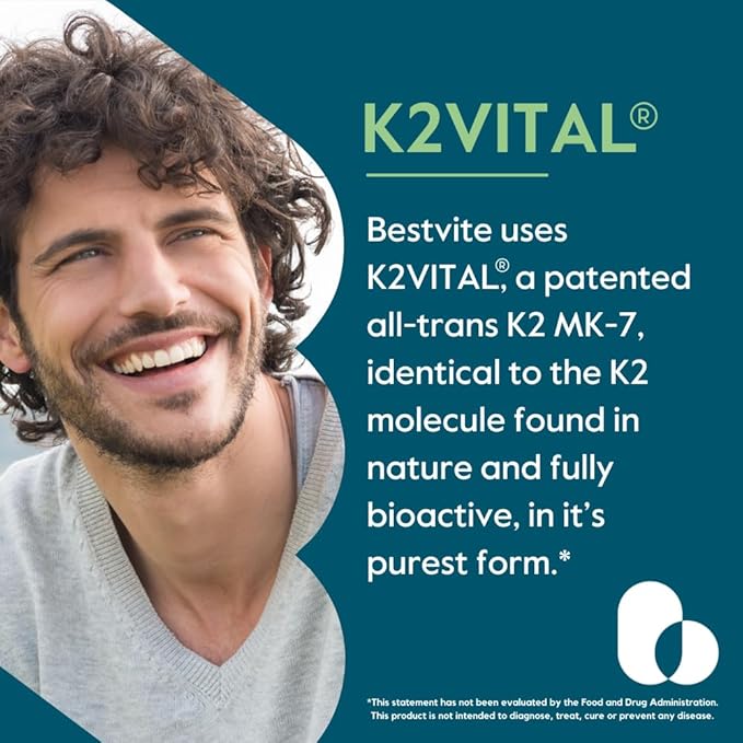 BESTVITE Vitamin K2 100 mcg as MK-7 (240 Vegetarian Capsules)(120x2) - No Stearates - Vegan - Non GMO - Gluten Free