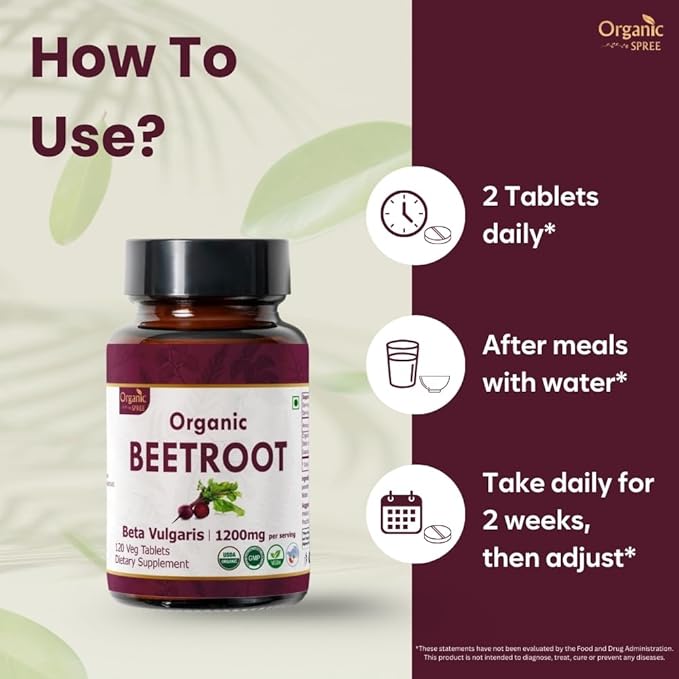 Beetroot 120 Tablets | Beta Vulgaris (Beetroot) | USDA Organic Certified | Organic and Natural 120tab - Pack of 2