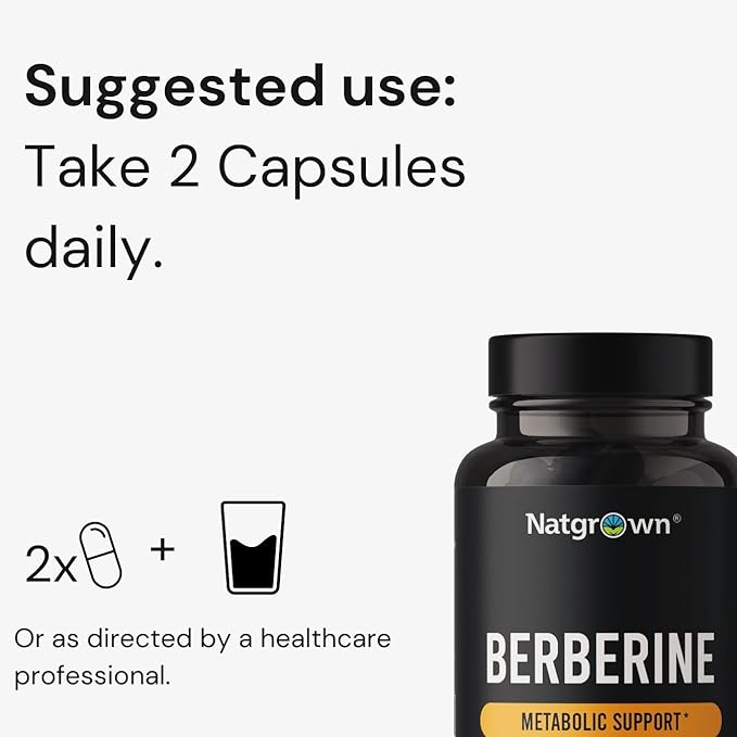 Natgrown Berberine Supplement - Berberine HCl 1200 mg Per Serving - Vegan, Gluten Free, Non-GMO - 60 Capsules