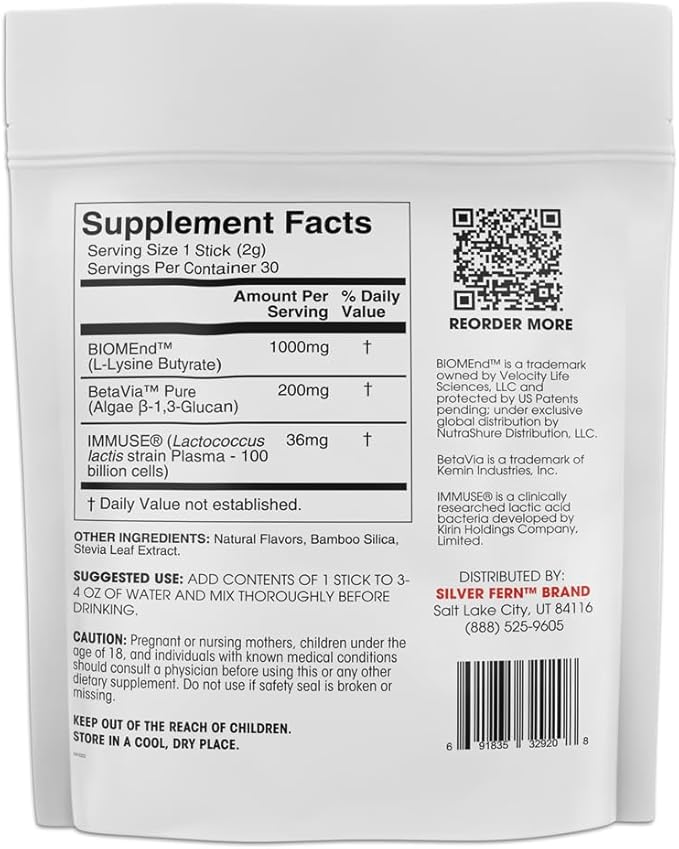 Silver Fern Brand Postbiotic+ Strawberry Lemonade Powder – Postbiotic Supplement with BIOMend™, BetaVia™, and Immuse® – Supports The Digestive System & Overall Wellness – 30 Stick Packs