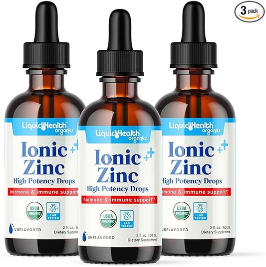 LIQUIDHEALTH USDA Organic Ionic Zinc High Potency Drops - Trace Mineral Liquid Vitamin Supplement for Adults, Kids - Immune & Digestive Support, Skin & Wound Health - USA Made, Vegan, Non-GMO (3 Pack)