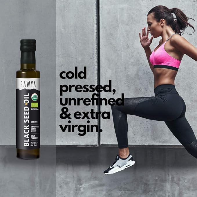 RAWYA Black Seed Oil - Organic Cold Pressed Nigella Sativa - Turkish Origin - USDA Organic - Natural Supplement - Black Cumin Seed Oil - Rich Flavor & High Concentration - 250ml Glass Bottle - 2 Pack