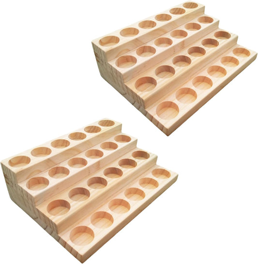 2 Pack Solid Wood Essential Oil Organizer 4 Layer Essential Oils Racks Tabletop Storage Rack Display Stand Holder for 5-20ml Bottles