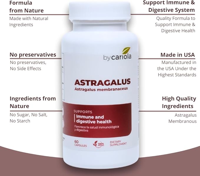 Astragalus Root Capsules - Immune & Digestive Support Supplement - Natural Formula, Boosts Energy, Improves Digestion - Astragalus Membranaceus Extract - 60 Count (30 Servings)