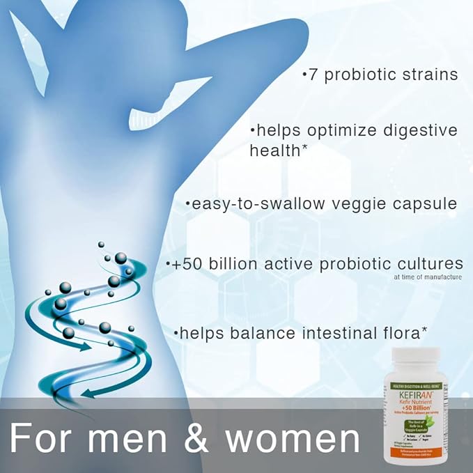 Lane Innovative - Kefiran, Vegetable Capsules, Kefir Nutrient + 50 Billion Active Probiotic Cultures, Supports Optimal Digestive Health, Gluten-Free (30 Servings)
