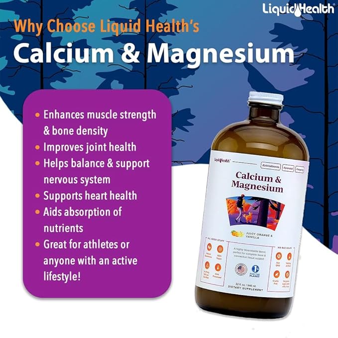 LIQUIDHEALTH Calcium & Magnesium Adult Liquid Vitamin Supplement - Bone, Joint, Muscle, Connective Tissue Support, Heart Health, Essential Nutrients - Made in USA, Vegan, Non GMO, No Sugar (2 Pack)