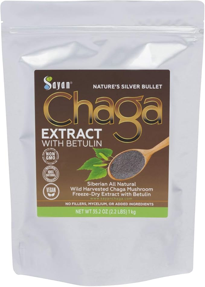 Sayan Siberian Chaga Mushroom Extract with Betulin Powder (2.2lbs)–Organic Antioxidant Blend – Support Immune System & Regulate Body Functions, Energy, Clarity, Wellness – Mix with Yogurt or Smoothies