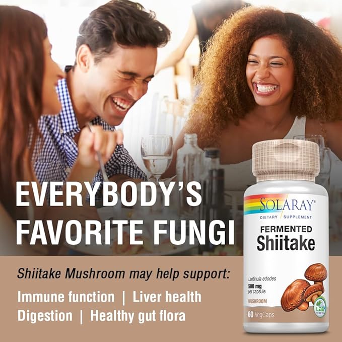SOLARAY Fermented Shiitake Mushroom 500mg | Healthy Immune, Liver & Digestive Function Support | Non-GMO & Vegan | 60 VegCaps