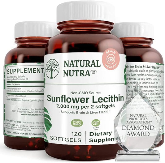 Natural Nutra Sunflower Lecithin 2000 mg Supplement, Supports Breastfeeding Moms with Plugged Milk Duct Relief, Liver & Brain Health Booster, Soy Free, Non-GMO, Gluten-Free, 120 Softgels (3 Pack)