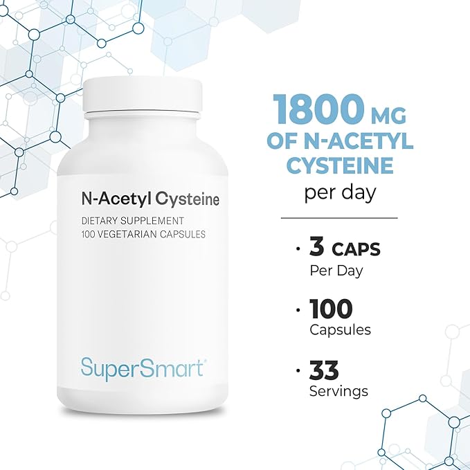 Supersmart N-Acetyl Cysteine 1800mg per Day (High Absorption) - NAC Supplement - High Potency Antioxidants Amino Acids - Glutathione Precursor | Non-GMO & Gluten Free - 100 Vegetarian Capsules