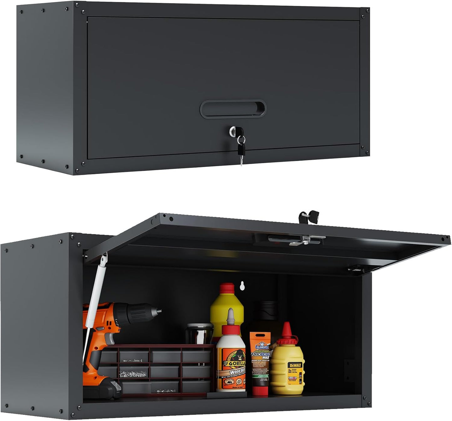 Garage Wall Cabinet, Wall Mounted Cabinet with Up-flip Door and Adjustable Shelf for Garage, Tool Room, Kitchen, Assembly Required(Black)