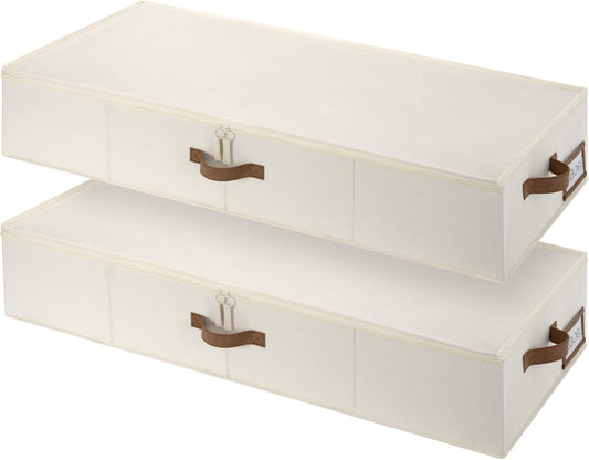StorageWorks Large Underbed Storage with Lid, 2-Pack Under Bed Storage Containers for Clothes, Bedding, and Sweaters, Beige