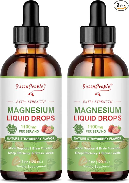 Magnesium Glycinate Liquid Drop - 17-in-1 Triple Absorption Magnesium Supplement with Magnesium Glycinate 400mg & Citrate 500mg for Muscle & Sleep,4 fl. oz Strawberry Flavor-2 Pack