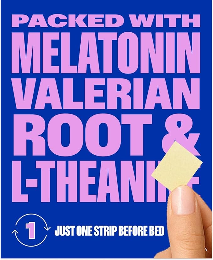 Fast-Dissolving Sleep Strips with 5mg Melatonin, Valerian Root, L-Theanine & Vitamin B6 – Natural Sleep Aid, Vegan, Non-GMO, Gluten Free – Fall Asleep Fast, Wake Up Refreshed – 30 Strips