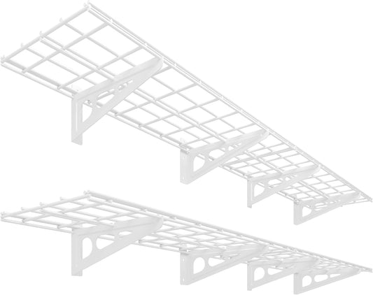 FLEXIMOUNTS 12-inch-by-72-inch Wall Shelf Garage Storage Rack Wall Mounted Floating Shelves,1x6ft,White, 2-Pack, Classic Series