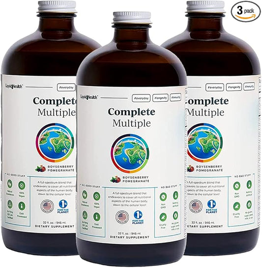 LIQUIDHEALTH Complete Multiple Adult Liquid Multivitamin - Essential Vitamins, Minerals & Nutrients, Immune Support, Gut Health, Energy, Detox - Made in USA, Vegan, Non-GMO, Sugar-Free (3 Pack)