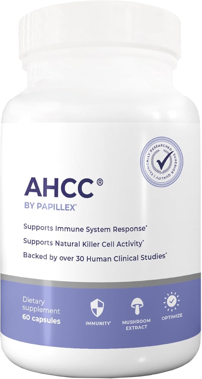 AHCC Supplement - Maximum Strength - Natural Immune Support Extract - Maintains Natural Killer Cell Activity - 20+ Human Research Studies - 60 Veggie Capsules (1 Pack)