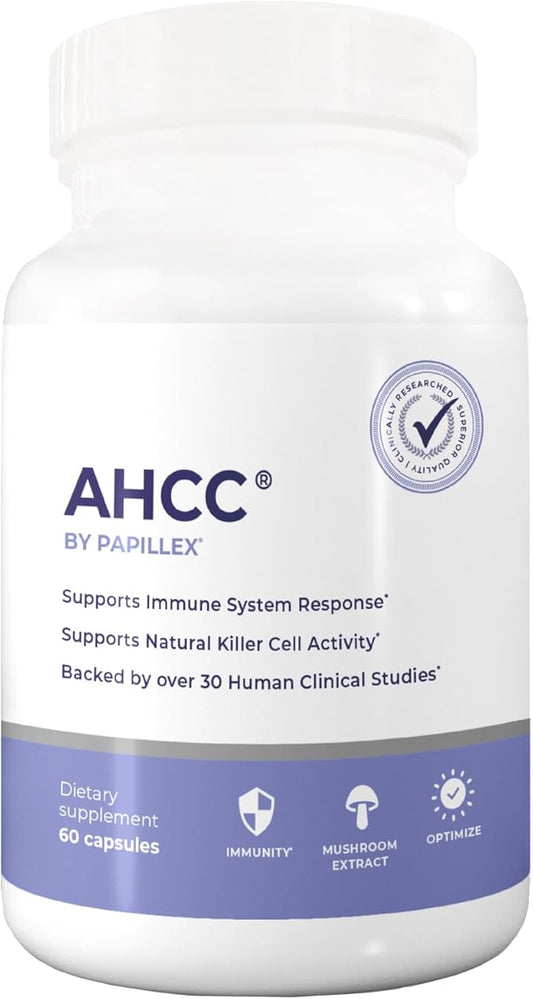AHCC Supplement - Maximum Strength - Natural Immune Support Extract - Maintains Natural Killer Cell Activity - 20+ Human Research Studies - 60 Veggie Capsules (1 Pack)