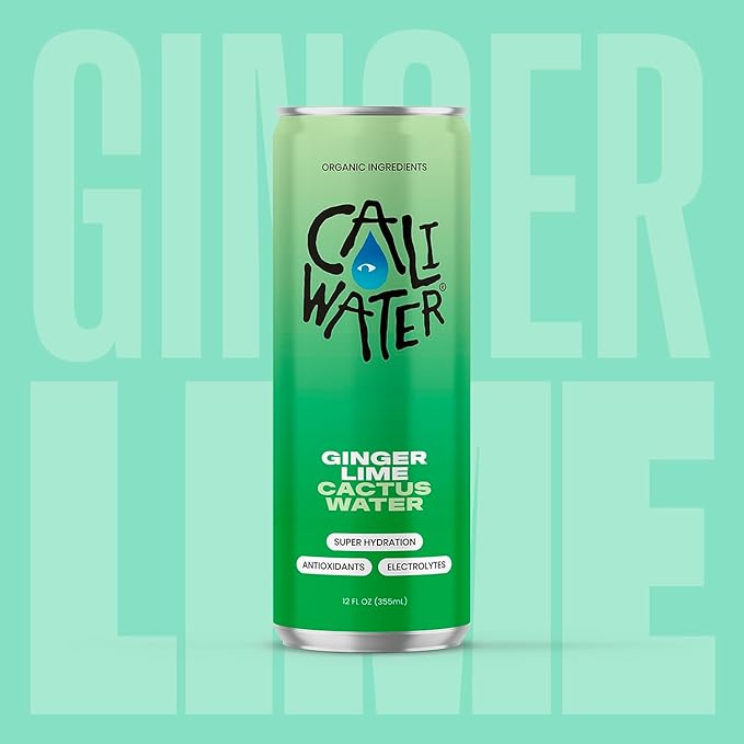 Caliwater - Organic Cactus Water - Ginger and Lime - 5g Sugar, 25 Calories - Coconut Water Alternative - Natural Plant Based Hydration - Skin Care, Electrolyte Drinks - Flavored Water - 12 Cans
