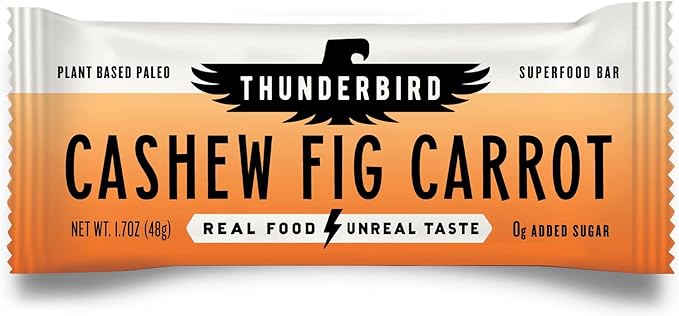 Thunderbird Bars Energy Snack, Gluten-Free with Protein, Healthy Real Food, Vegan Paleo Non-GMO, No Added Sugar, Cashew Fig Carrot Flavor (12 Count, 1.7 oz. Bars)