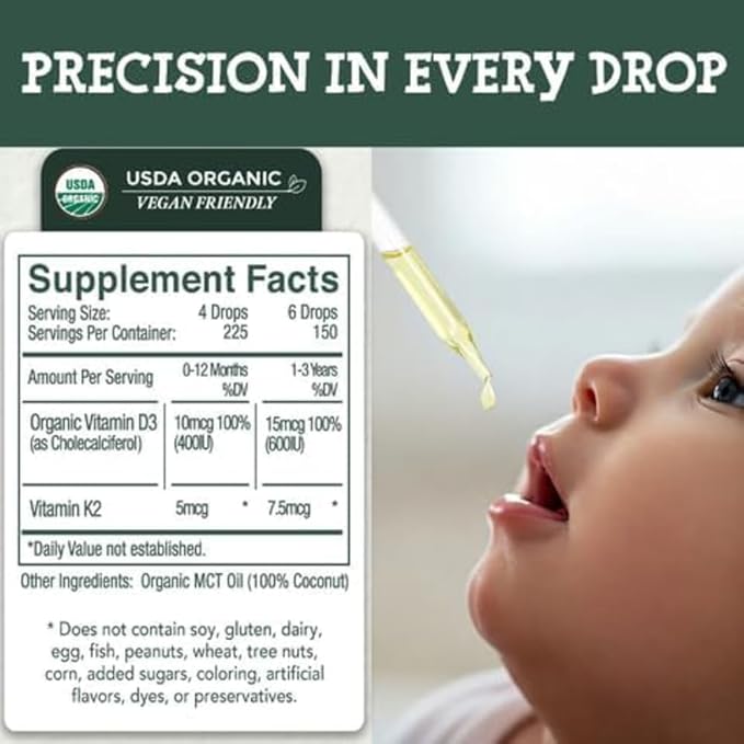 LiveWise Naturals Baby Vitamin D3-K2 Liquid Supplement, Vitamin Drops for Infants and Toddlers, for Healthy Growth, Development and Daily Wellness, Easy-to-Use Dropper in Glass Bottle, 1 Fl Oz