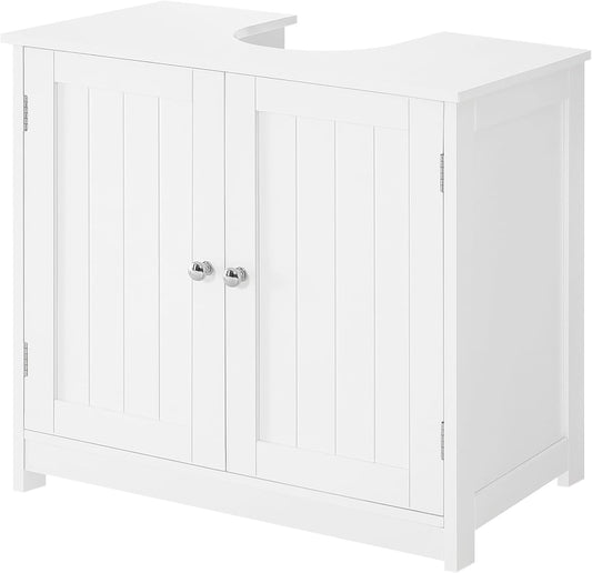 Pedestal Sink Storage Cabinet, Under Sink Cabinet with 2 Doors and Adjustable Shelf, Bathroom Sink Cabinet with U-Shape Cut-Out, Under Pedestal Sink Storage Cabinet for Bathroom, White