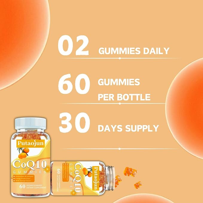 coq10 Gummies | coq10 Gummies for Adults | Orange Flavor | Sugar Free Coenzyme Q10 Vitamins Muscle & Bone Energy | Ultra High Absorption, Cellular Energy, Antioxidant (60 Count (Pack of 1))