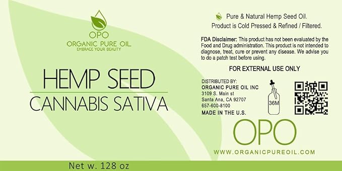 Hemp Seed Oil - Pure, Refined, Cold Pressed, All-Natural Non-GMO, Extra Virgin, Unscented, Carrier Oil - Bulk 128 oz / 1 Gallon - Tinctures, Blends, DIY, Essential Oils