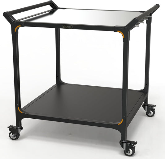 NUUK Grill Cart 32" x 32" Stainless Steel Pizza Oven Table with Double-Shelf Rolling Kitchen Island Cooking Station, Indoor & Outdoor Food Prep Cart