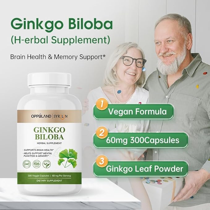 Ginkgo Biloba - 300 Veggie Capsules - 60mg Per Serving