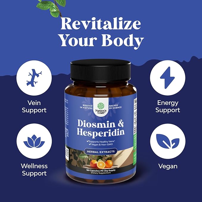 Diosmin Hesperidin 1000mg Complex for Circulation - Hesperidin & Diosmin Complex 1000mg from Bitter Orange for Vein Support - ISO 17025 Lab Tested - Vegan Non-GMO & Gluten Free (3 Month Supply)