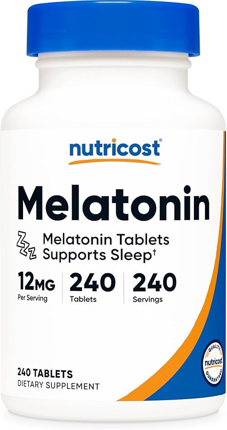 Nutricost Melatonin 12mg, 240 Tablets - 12mg Per Serving, Non-GMO, Gluten Free