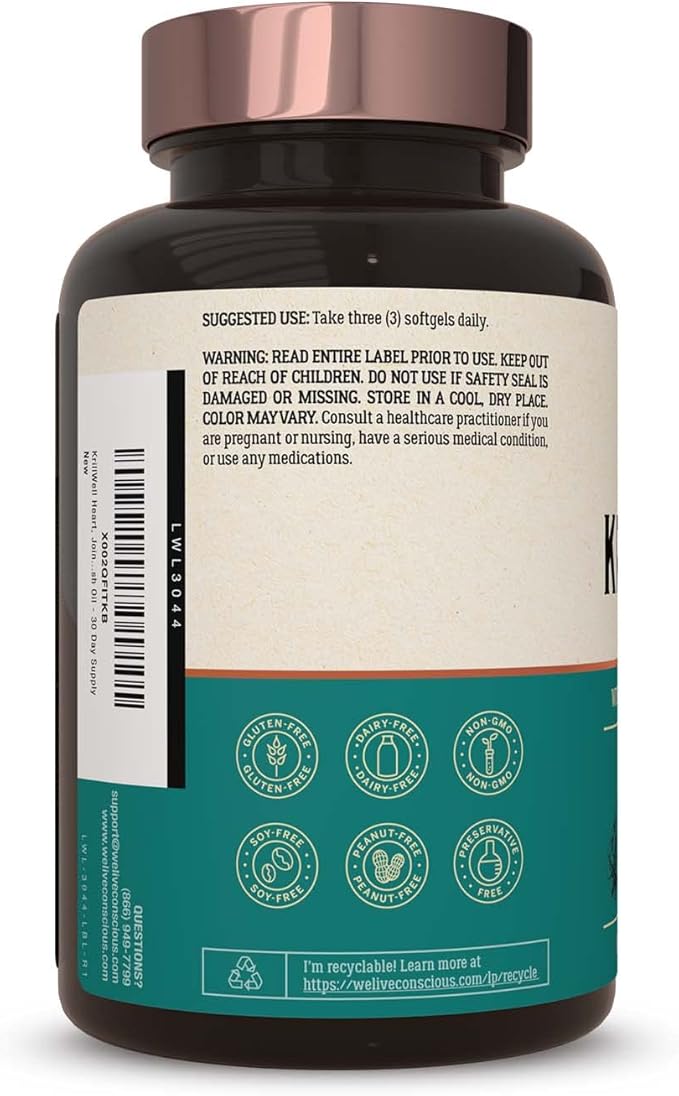 Live Conscious KrillWell, Joint, and Cognitive Support | Certified Sustainable Krill Oil 2X More Effective Than Fish Oil - 30 Day Supply