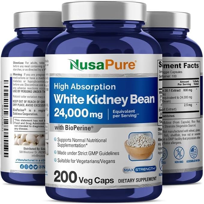 NusaPure White Kidney Beans 24,000mg per Serving - Bioperine - Extract 30:1 (Vegan, Non-GMO)