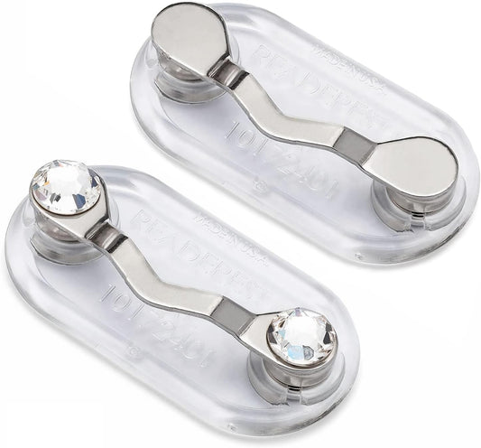 Readerest Magnetic Eyeglass Holder (2 Pack), Eyewear Shirt Clip for Men & Women, Glasses Holders for Readers, Sunglasses & Work Badges, USA Made (Stainless Steel + Crystals)