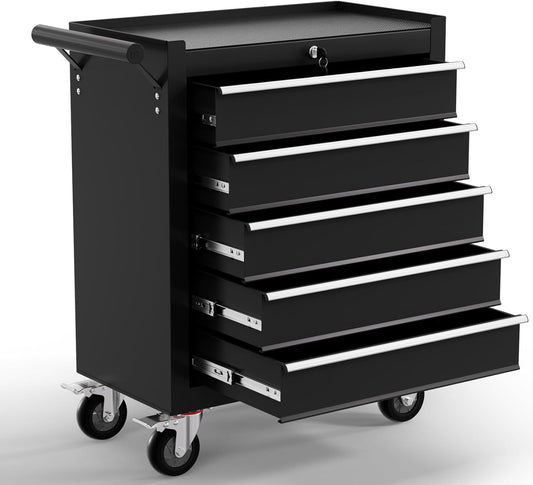 5-Drawer Tool Chest,Rolling Tool Cart with Wheels,High Capacity Tool Cabinet with Locking System for Garage, Warehouse, Workshop-Black