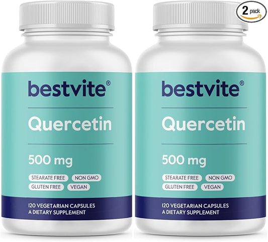 BESTVITE Quercetin 500mg (240 Vegetarian Capsules)(120 x 2) - No Stearates - No Silicon Dioxide - Vegan - Non GMO - Gluten Free