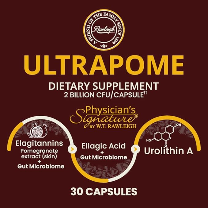 Rawleigh Ultrapome: 30 Capsules - Pomegranates + Live Cultures/Microbiome, Ellagitannins, Urolithin A Supplement for Cellular, Mitochondrial Health, Mitophagy, Energy Support, Vegetarians, GMO-Free