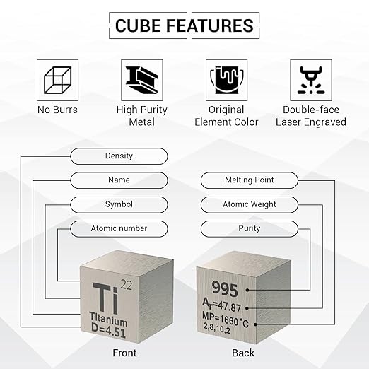 Titanium Cube - Metal Element Cubes - Laser Engraved Density Cube Set for a Periodic Table of Elements Collection - (Titanium, 1 inch)