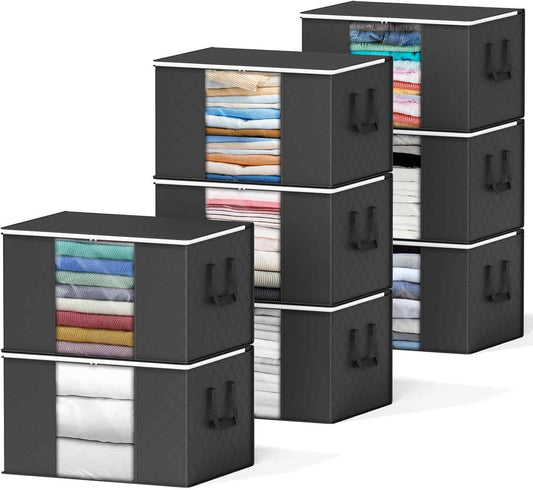 SpaceAid 8 Pack 90L Clothing Storage Bags, Heavy Duty Closet Storage Bins, Extra Large Moving bags, Storage Containers for Clothes, Blankets, Comforters, and Pillows - Black