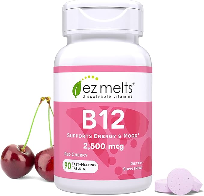 EZ Melts B12 Sublingual Vitamin 2,500 mcg, Methylcobalamin, Sugar-Free, 3-Month Supply - 1 Pack