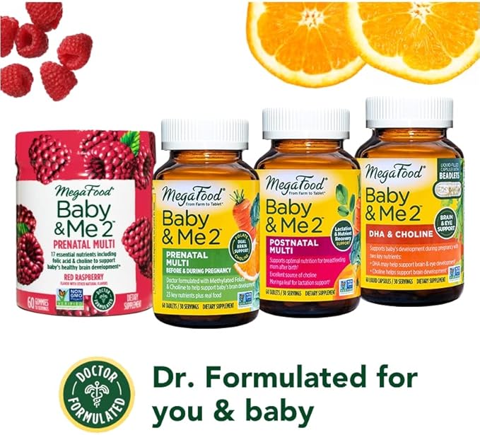 Megafood Baby & Me 2 Prenatal Vitamins for Women, Dha & Choline Supplements, Liquid Dha and Choline for Baby's Brain and Eye Development During Pregnancy, Vegan, 60 Capsules (30 Servings)