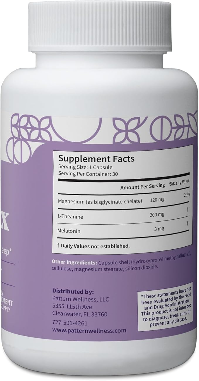Pattern Wellness Sleep Complex Supplement - Deep, Slow-Wave Sleep - Mood & Stress Support - Natural Sleep Aid - 30 Vegetarian Capsules
