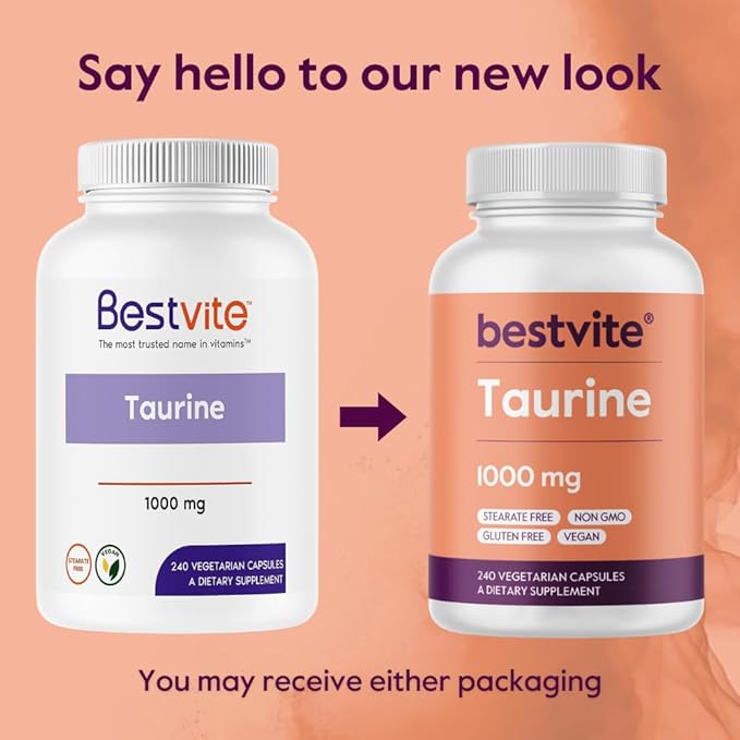 BESTVITE Taurine 1000mg (240 Vegetarian Capsules) - No Stearates - No Fillers - No Flow Agents - Vegan - Non GMO - Gluten Free