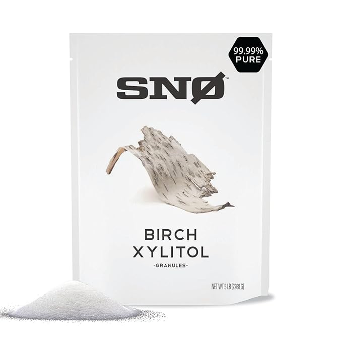 SNO Pure Birch Xylitol Sweetener - 5lb Resealable Bag | Low Calorie, Non-GMO, Gluten-Free, Vegan, Kosher | Paleo, Diabetic, & Keto-Friendly | Pharmaceutical Grade, No Aftertaste Sugar Substitute