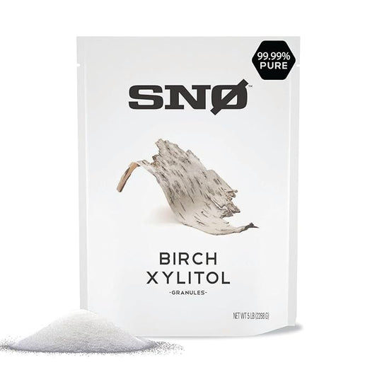 SNO Pure Birch Xylitol Sweetener - 5lb Resealable Bag | Low Calorie, Non-GMO, Gluten-Free, Vegan, Kosher | Paleo, Diabetic, & Keto-Friendly | Pharmaceutical Grade, No Aftertaste Sugar Substitute