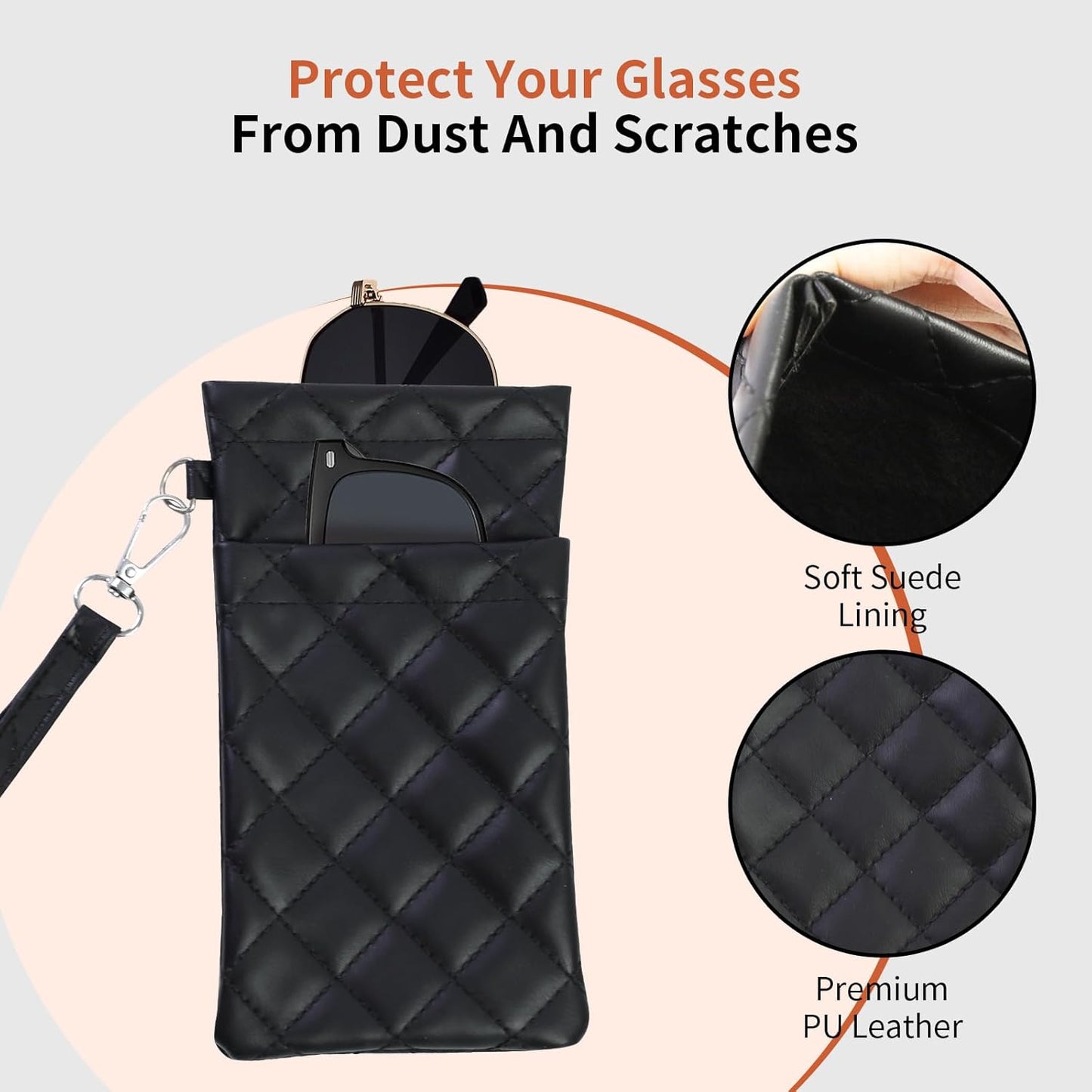 Double Eyeglass Case Soft Dual Glasses Case for Women Men Travel Squeeze Top Sunglasses Cases Eyeglasses Pouch