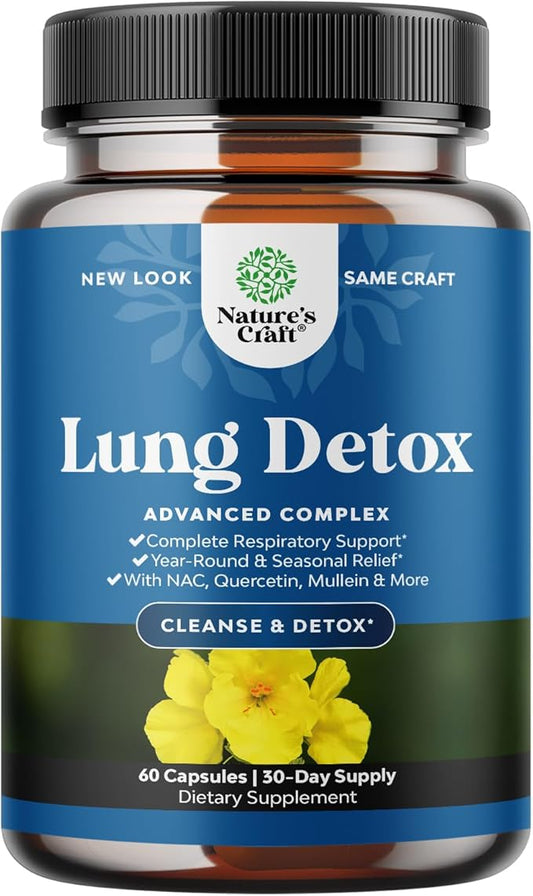Lung Detox Mullein Leaf Capsules - Purifying Mullein Lung Cleanse Complex with NAC Quercetin & Cordyceps Extracts - Leaf Herb Respiratory Supplement for Sinus Immunity & Breathing Support 60ct