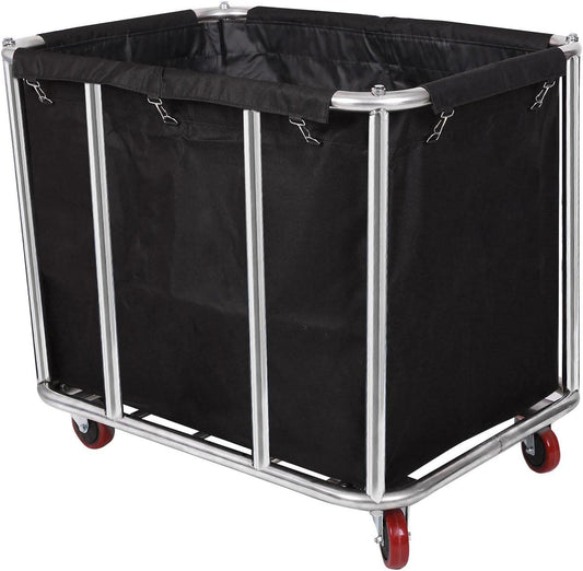 12 Bushels Laundry Cart Commercial/Home,Heavy Duty Large Stainless Steel Rolling Laundry Basket with Wheels，for Laundry Organizer and Storage,260LBS Load (12 Bushels - Black - 8 Tubes)