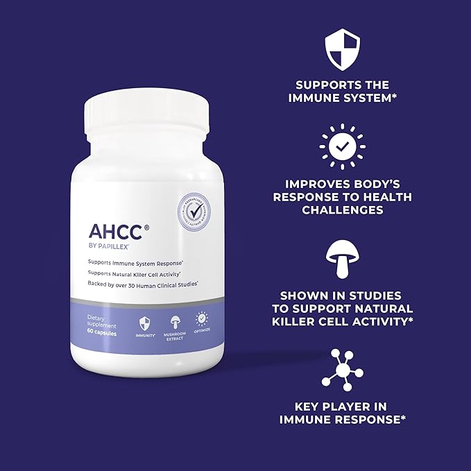 AHCC Supplement - Maximum Strength - Natural Immune Support Extract - Maintains Natural Killer Cell Activity - 20+ Human Research Studies - 60 Veggie Capsules (1 Pack)